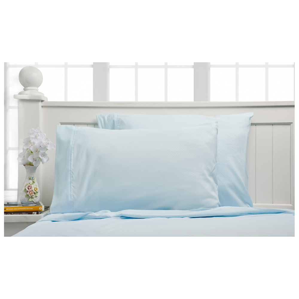 Chevron Embossed Bamboo 4-Piece Sheet Set - Queen - Aqua