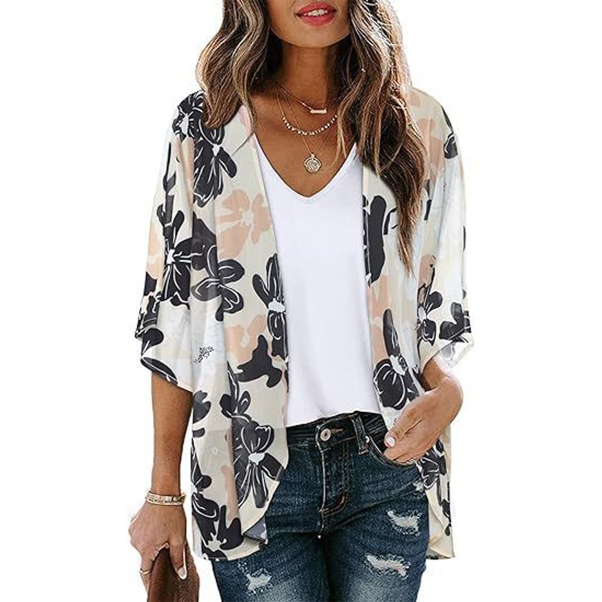 Women's Lightweight Chiffon Kimono Cardigan - Style 52-XL