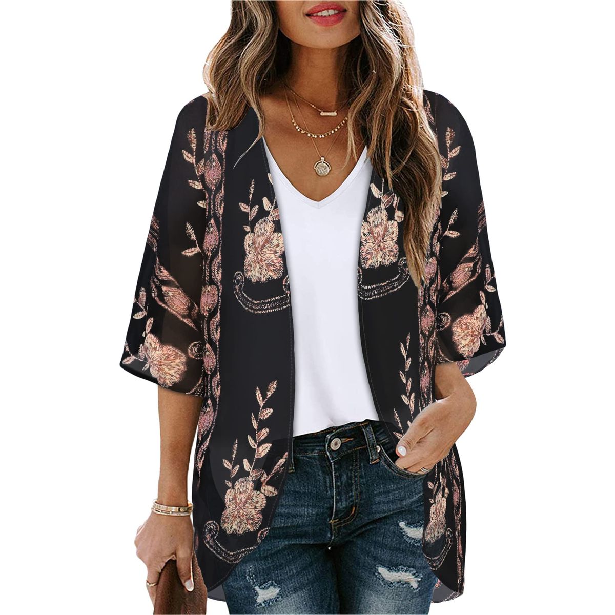 Women's Lightweight Chiffon Kimono Cardigan - Style 56-S
