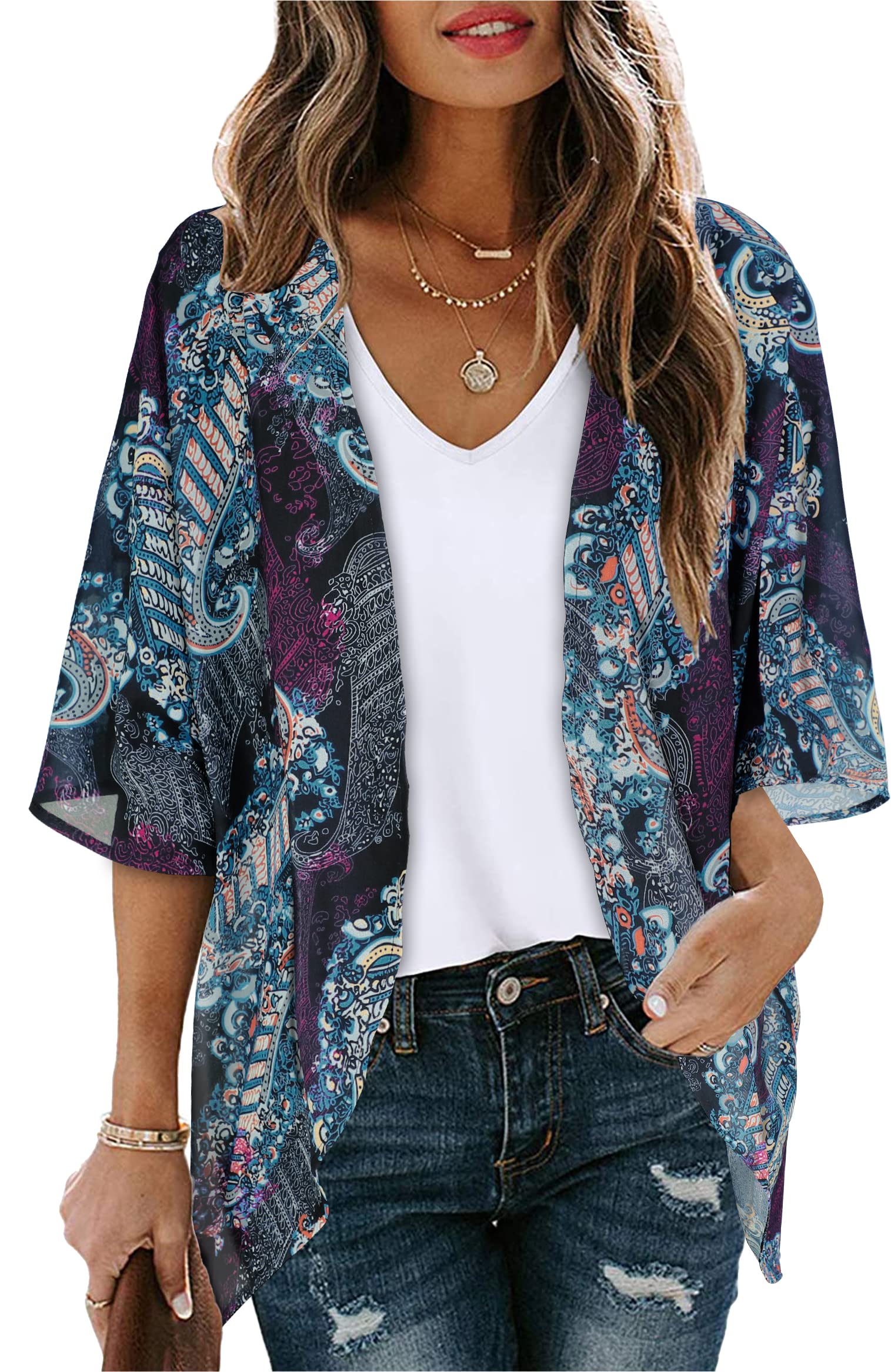 Women's Lightweight Chiffon Kimono Cardigan - Style 65-XL