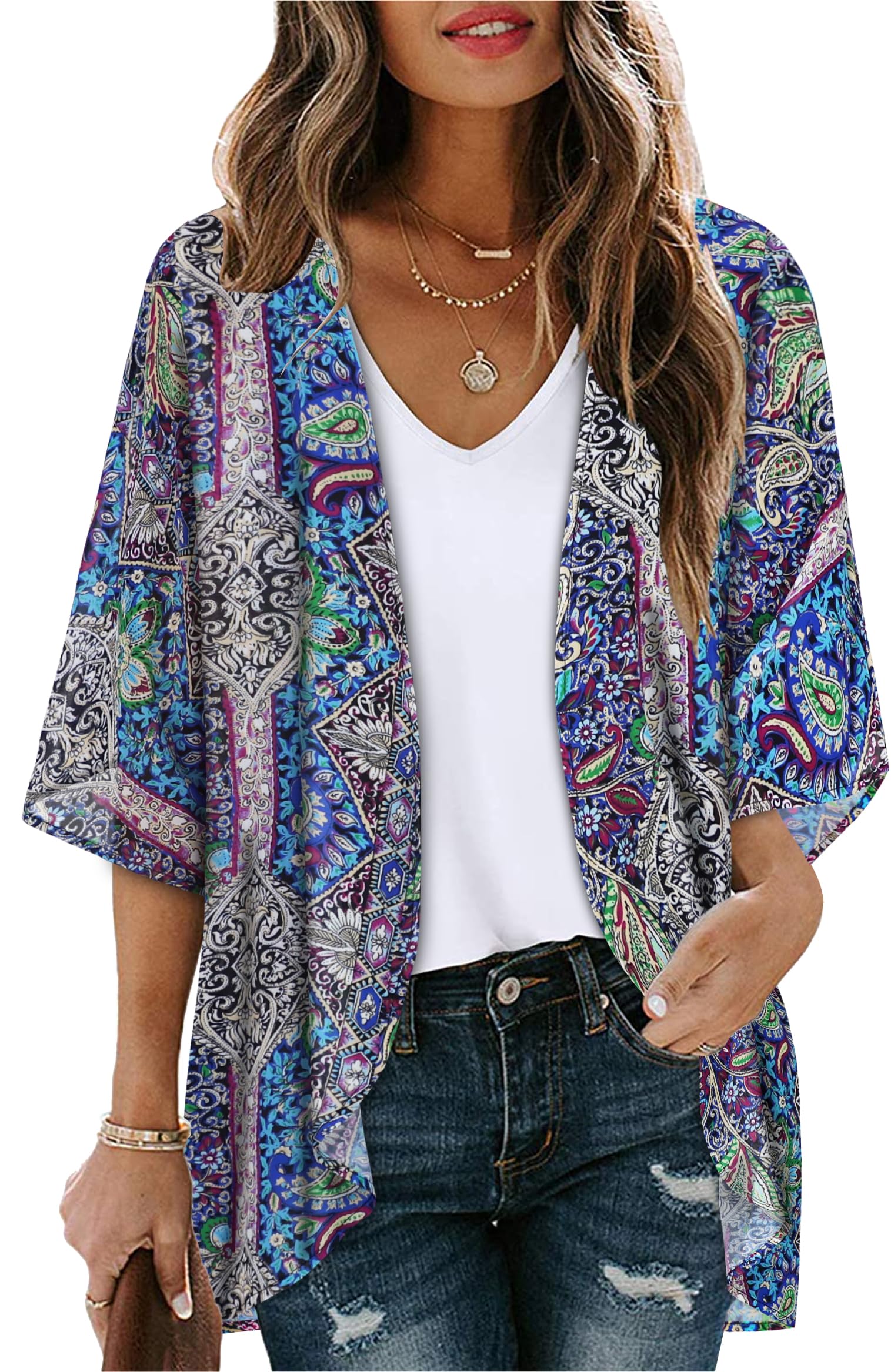 Women's Lightweight Chiffon Kimono Cardigan - Style 66-XL