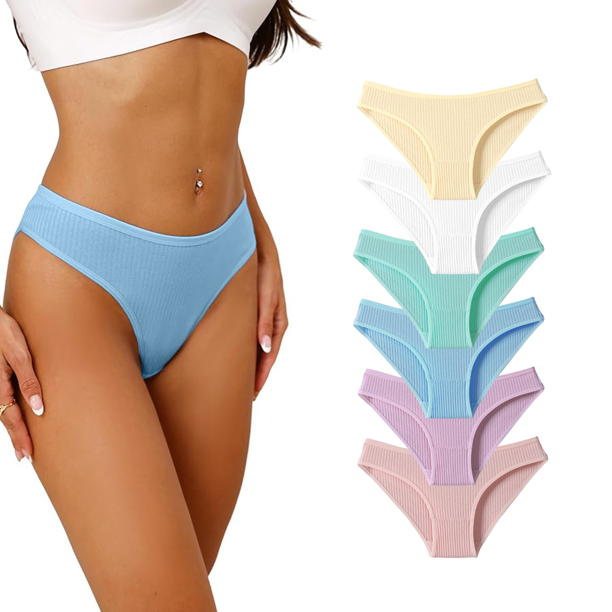 Women's Ribbed Low-Rise Underwear (6-Pack） - Style 1-S