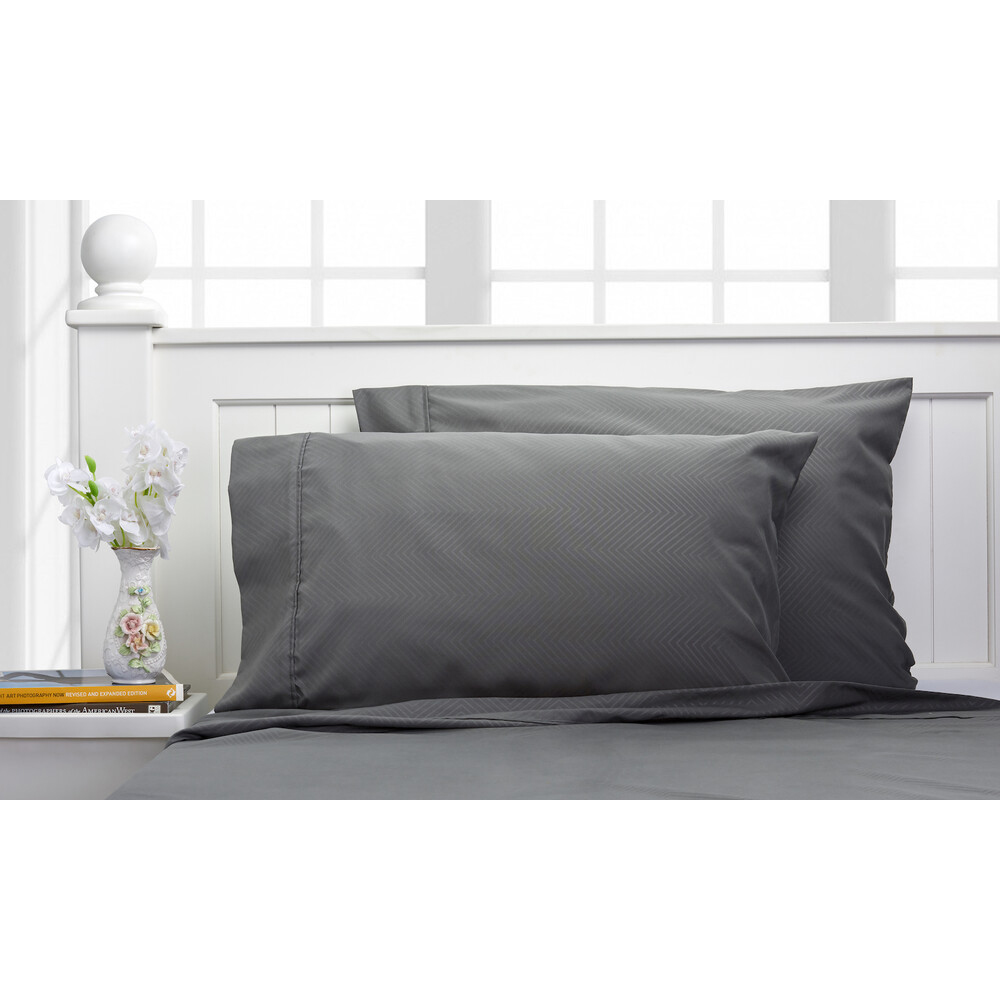 Chevron Embossed Bamboo 4-Piece Sheet Set - Queen - Grey