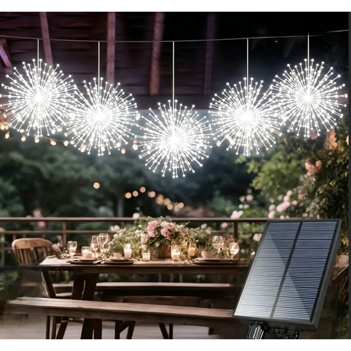 Solar Hanging Firework String Lights - White Light-4 tiras-240 LED