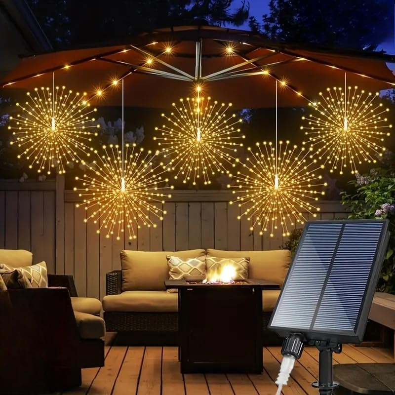 Solar Hanging Firework String Lights - Warm Light-4 tiras-240 LED