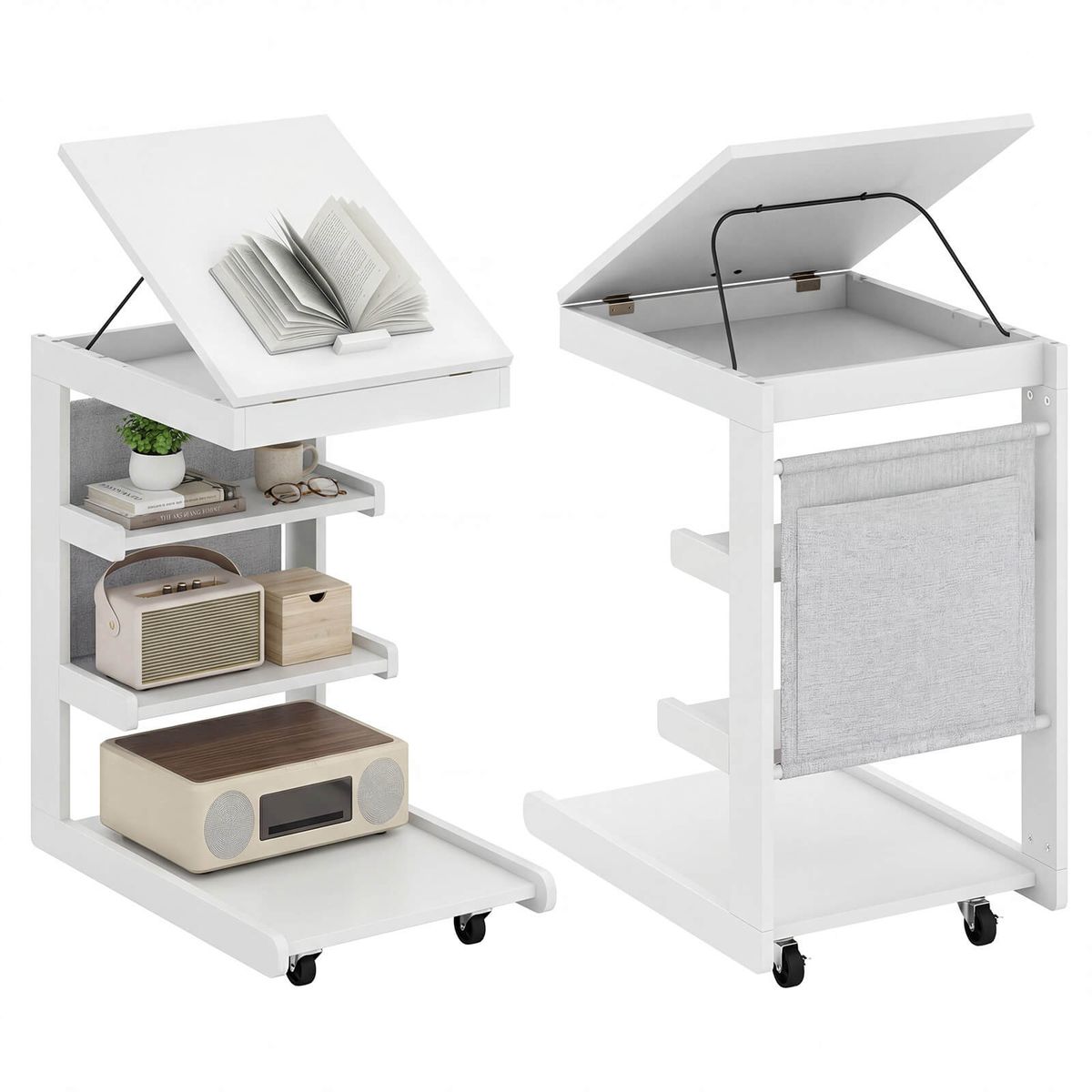 C-Shaped End Table with Adjustable Desktop (1- or 2-Pack) - White-2