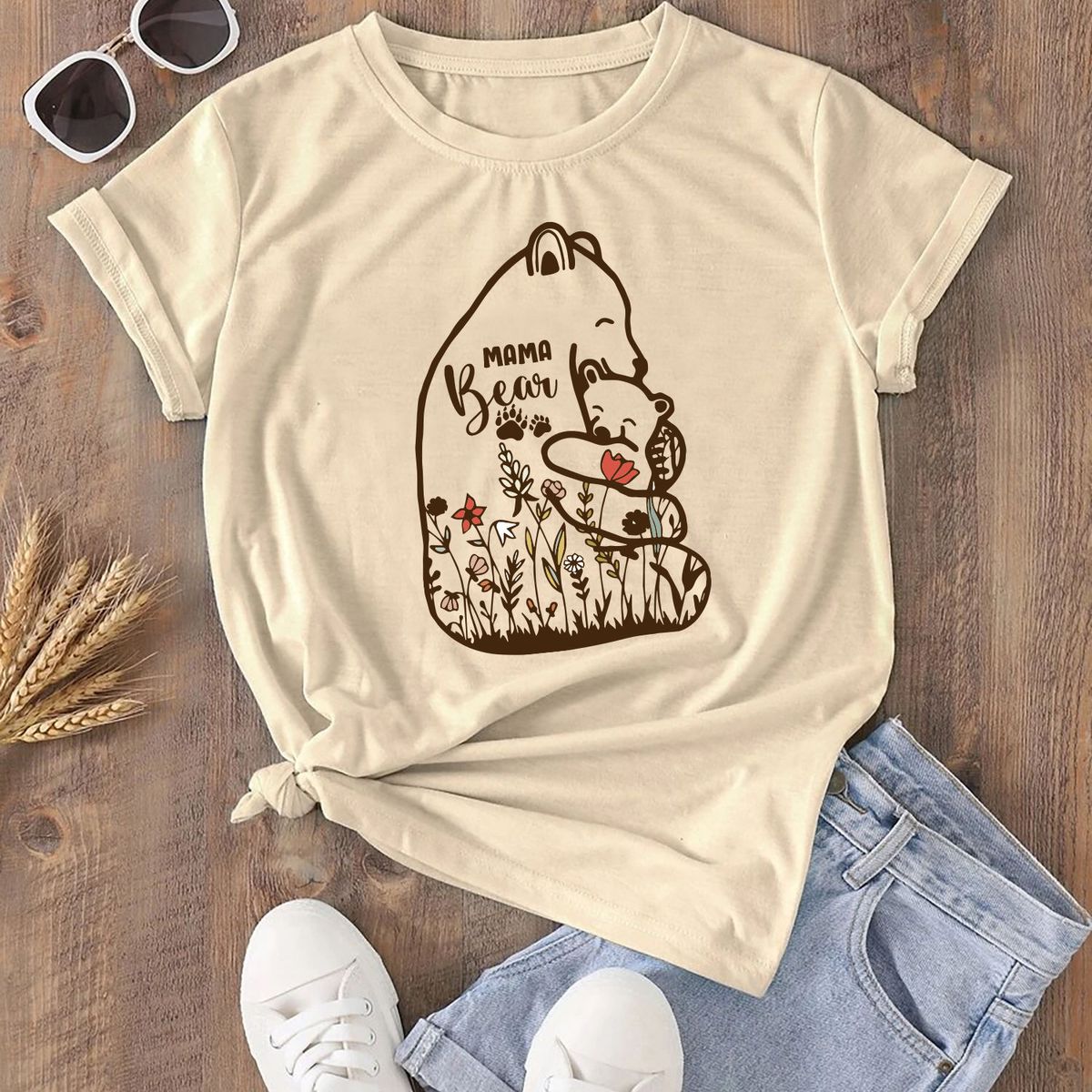Mother's Day T-Shirt Selection  - Small - Mama Bear Hug (Natural)