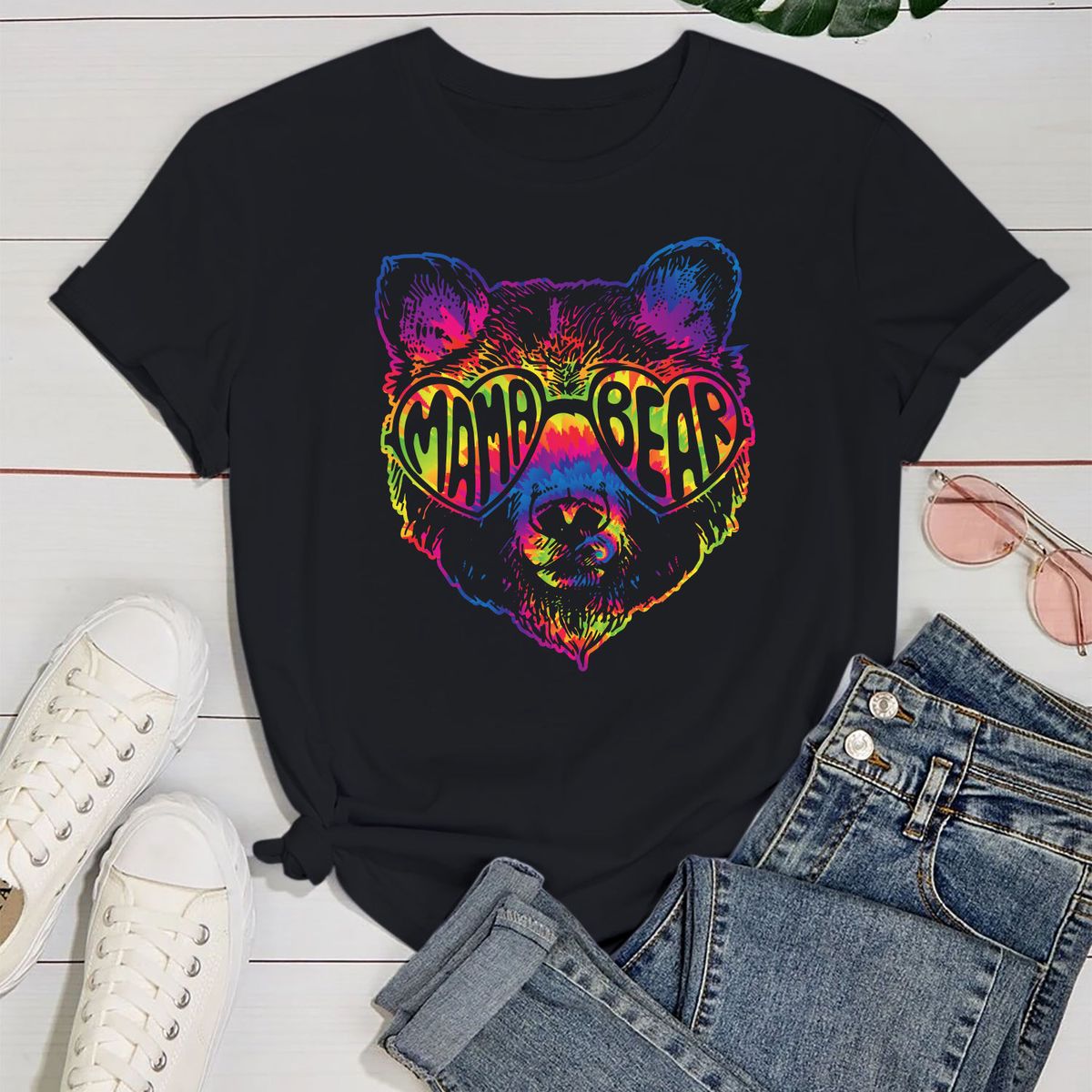 Mother's Day T-Shirt Selection  - Small - Bear Tie-Dye Sunglasses (Black)
