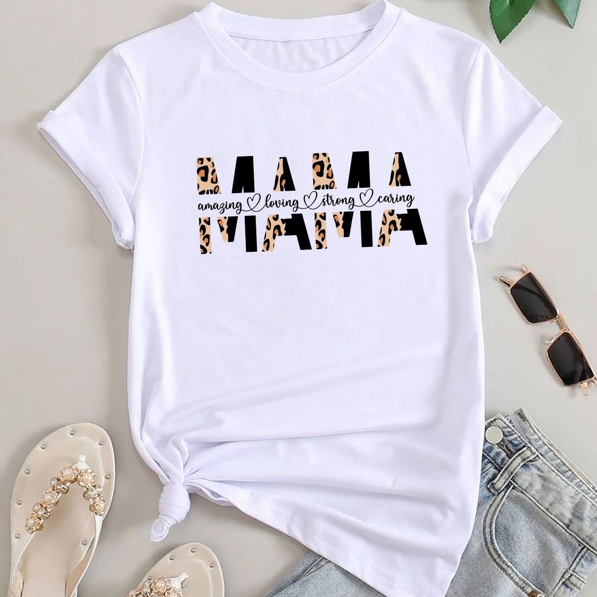 Mother's Day T-Shirt Selection  - Small - MAMA Leopard Print (White)