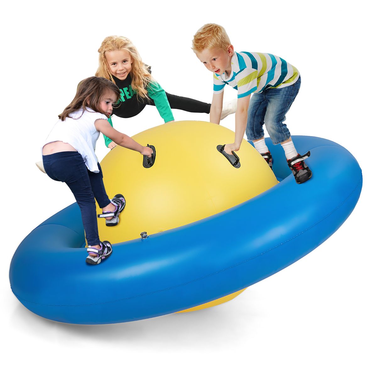 7.5 FT Inflatable Dome Rocking Bouncer with 6 Handles  - Blue & Yellow