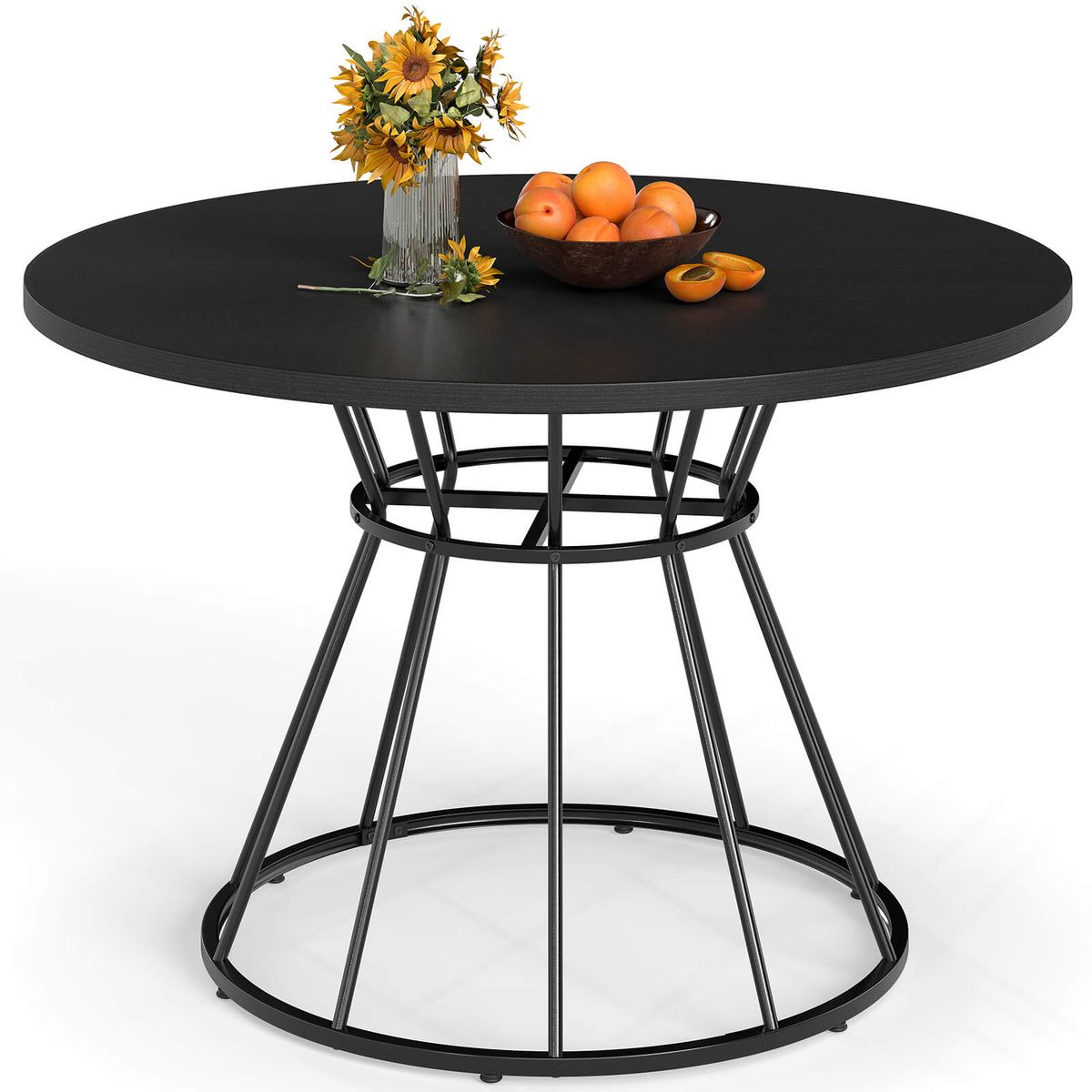 47” Round Dining Table with Wooden Tabletop - Table-Black