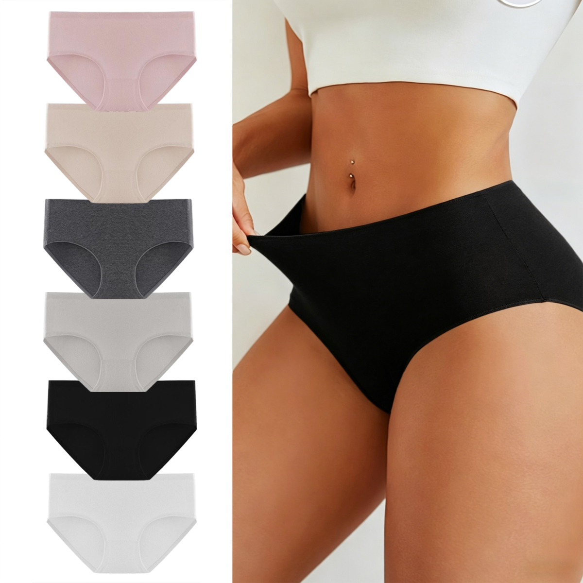 Women's Mid-Rise Seamless Cotton Briefs (6-Pack) - Style 1-M