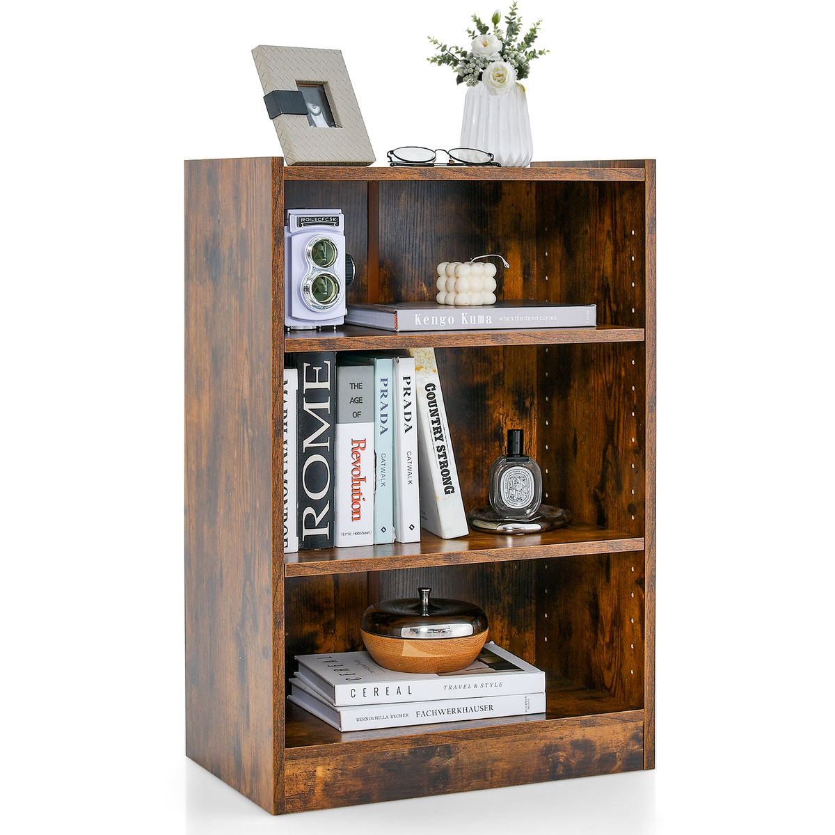 3-Tier Open Multipurpose Display Rack Cabinet with Adjustable Shelves - Adjustable Shelves -Brown