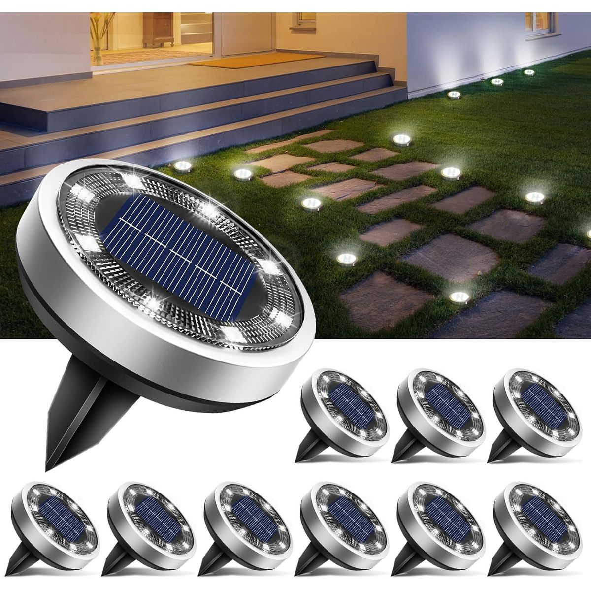 Solar Ground Pathway Light (2- to 12-Pack) - White Light-8 pack