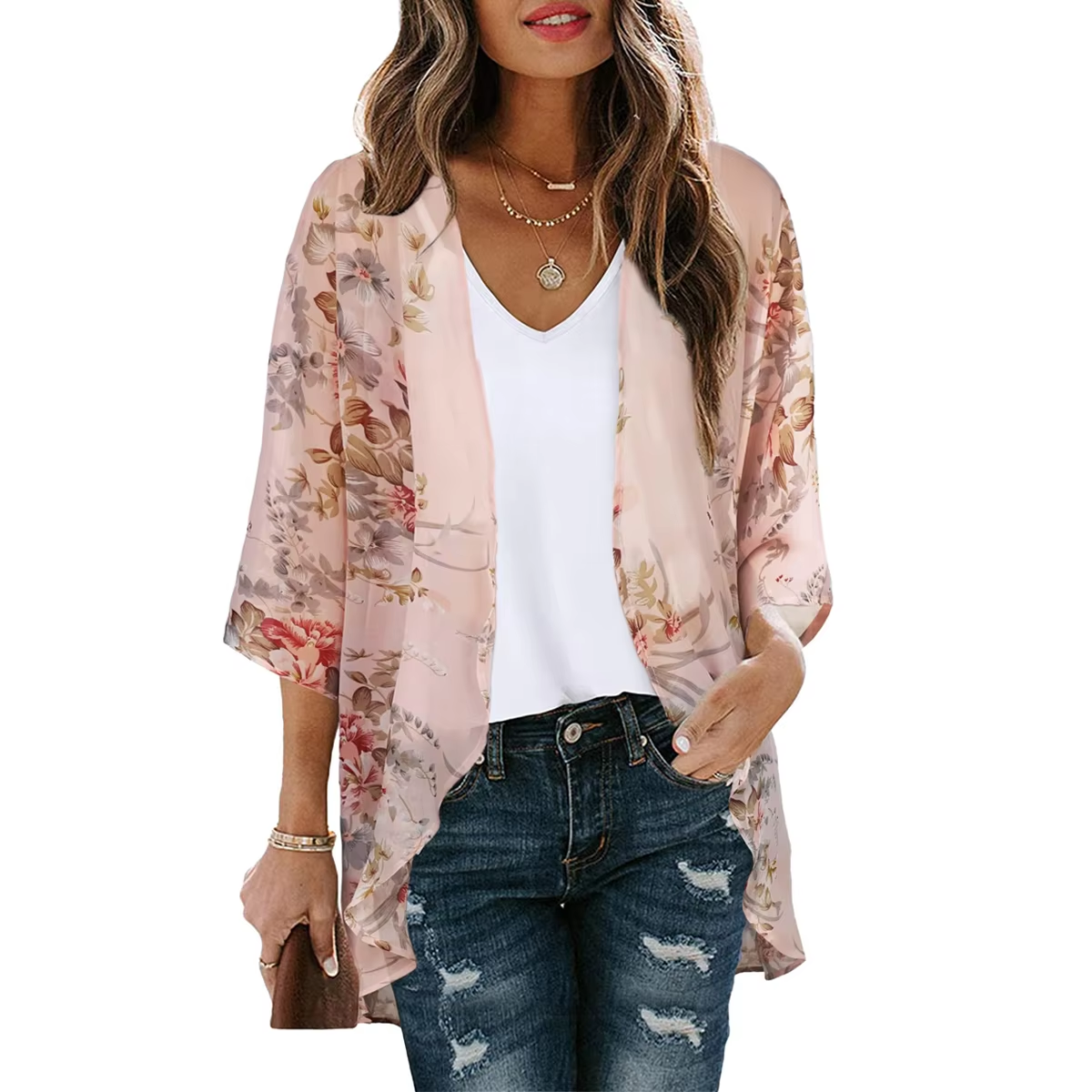 Women's Floral Print Kimono Cardigan - Style 1-S