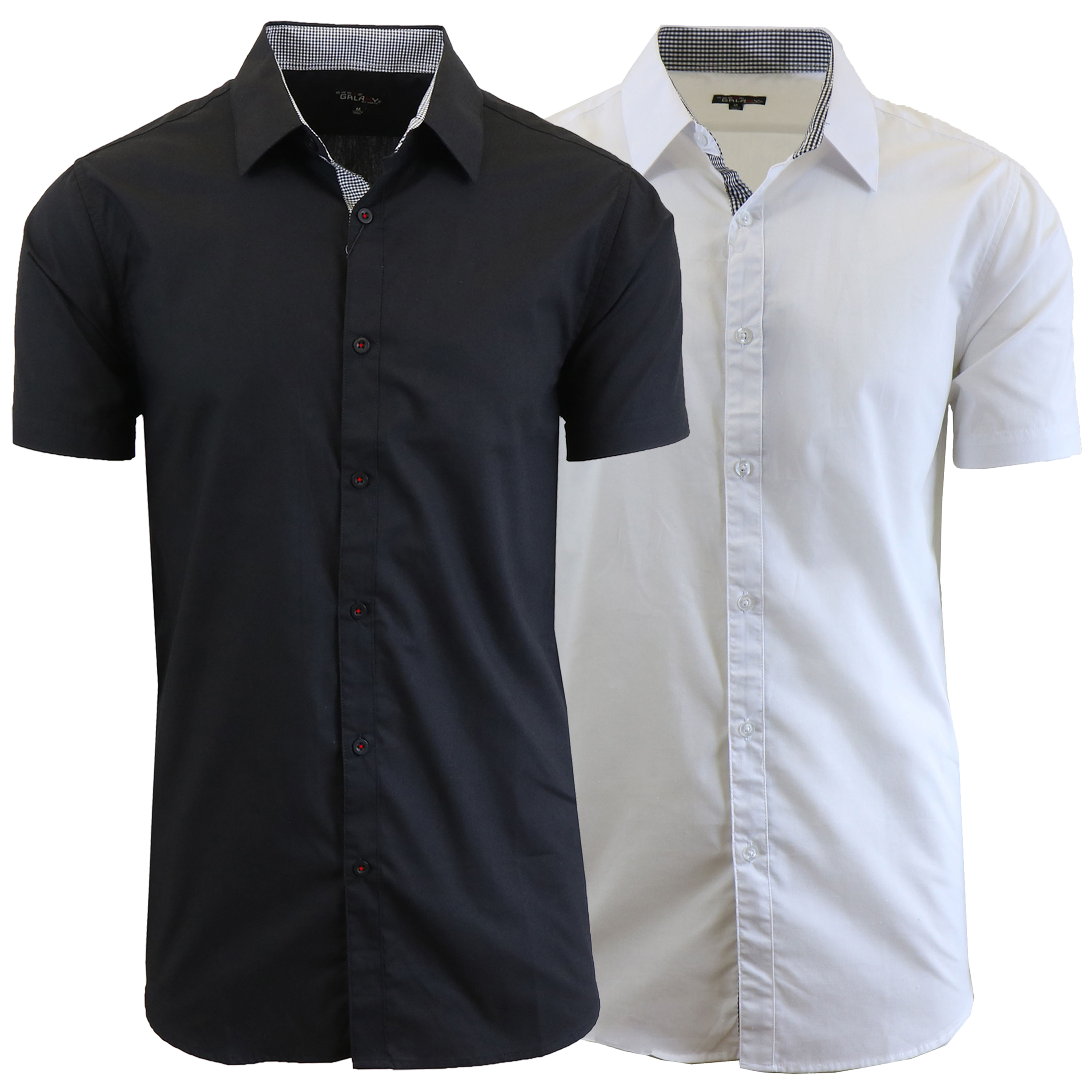 Men's Short Sleeve Solid Classic Dress Shirt (2-Pack) - MSS-500 / BK-WH / S