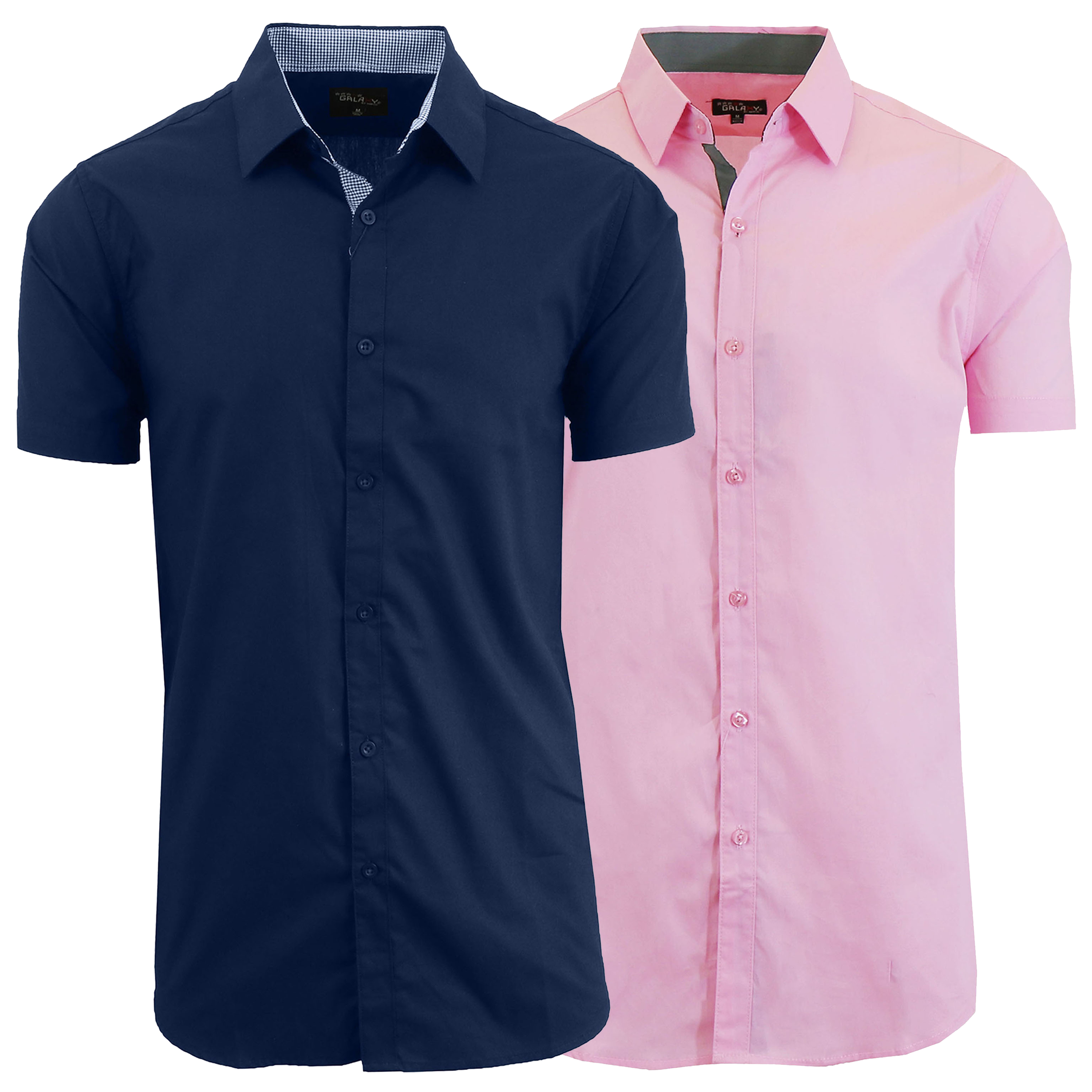 Men's Short Sleeve Solid Classic Dress Shirt (2-Pack) - MSS-500 / NV-PK / M
