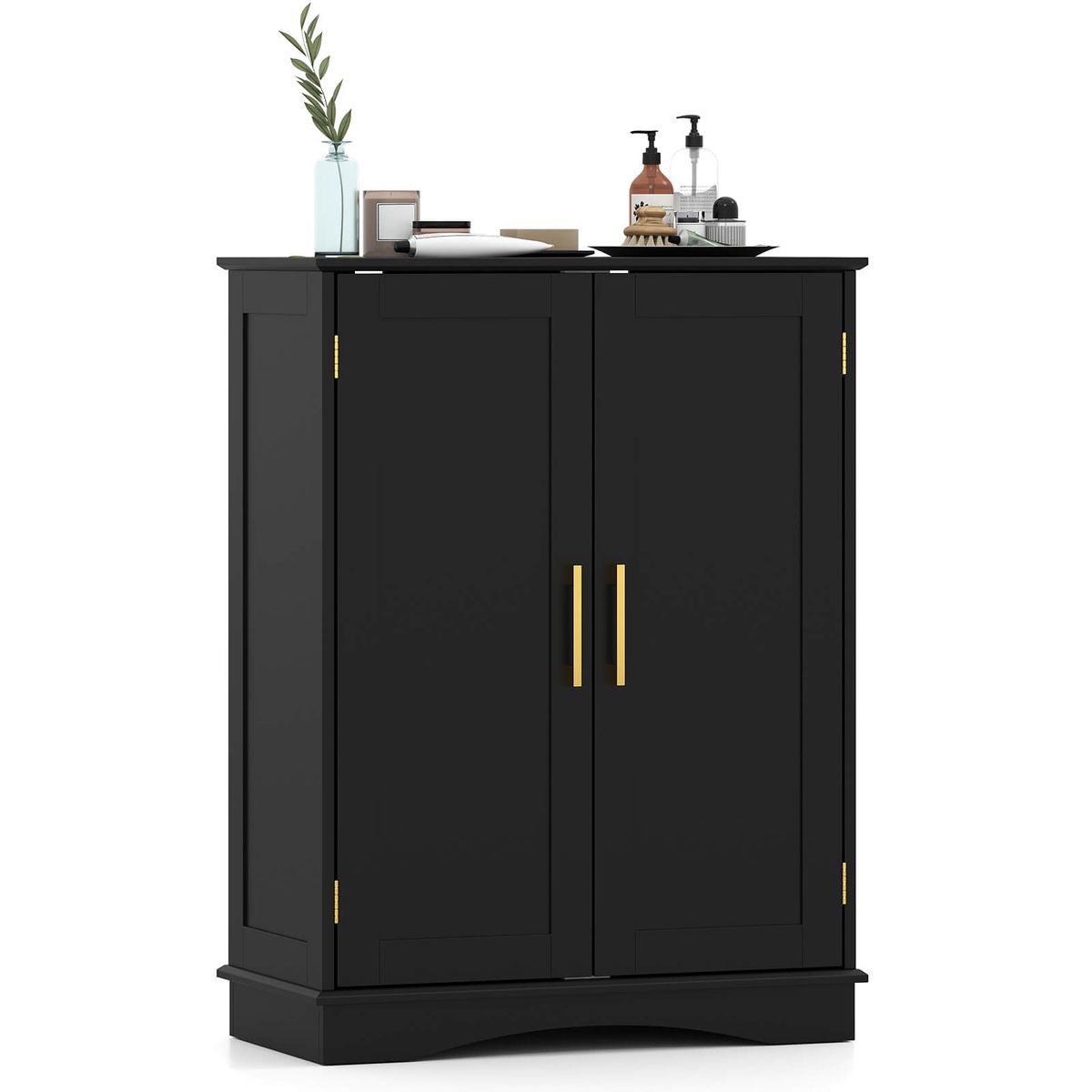 Modern Storage Cabinet with Adjustable Shelves - Black