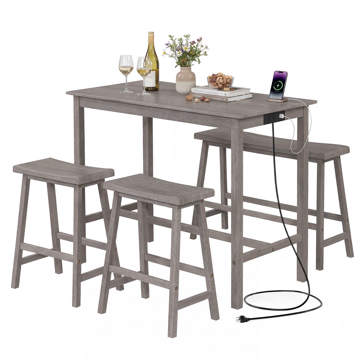 4-Piece Counter Height Dining Table Set  - Gray