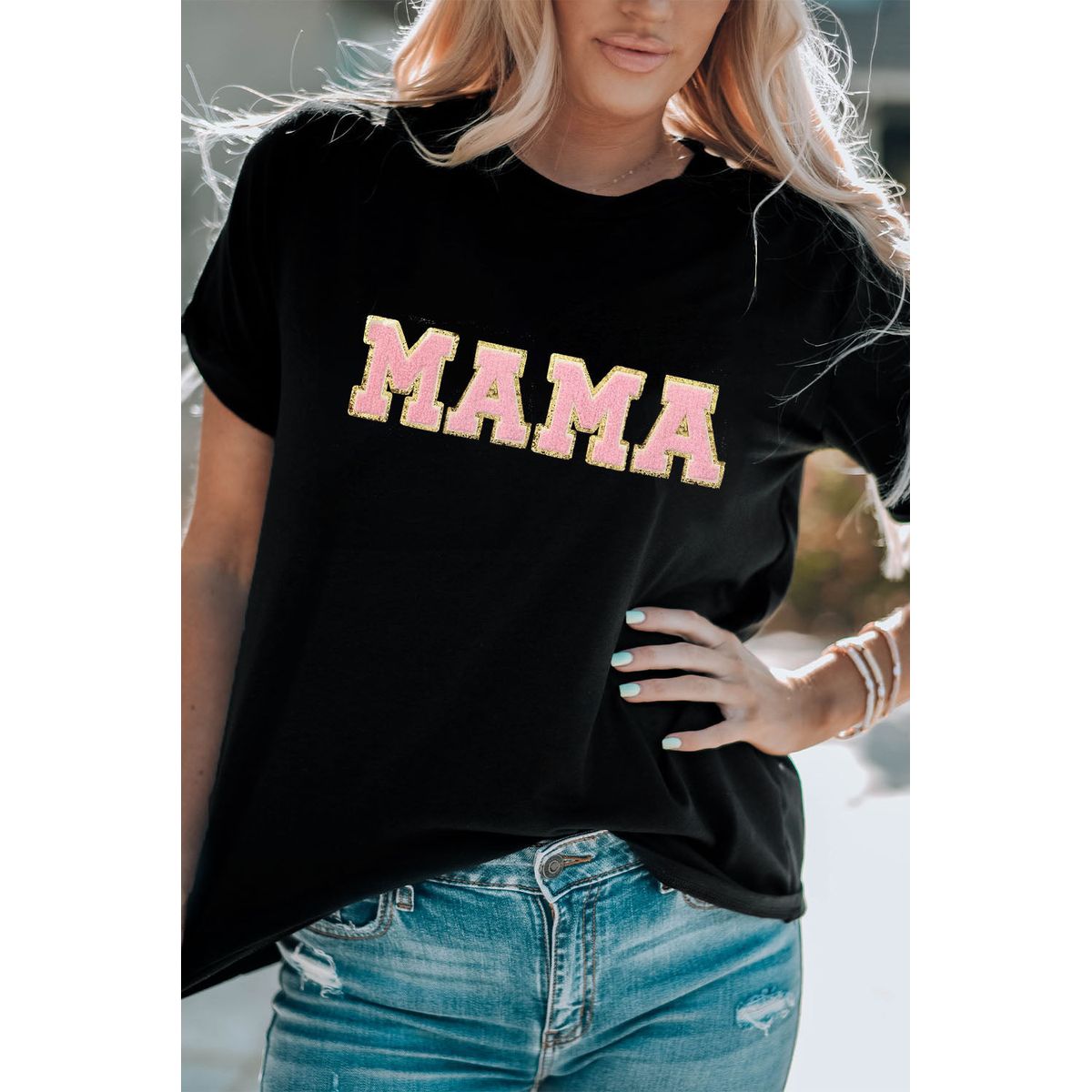 Sierra MAMA Chenille Graphic Tee - Black / S - 4/6 / 62%Polyester+32%Cotton+6%Elastane