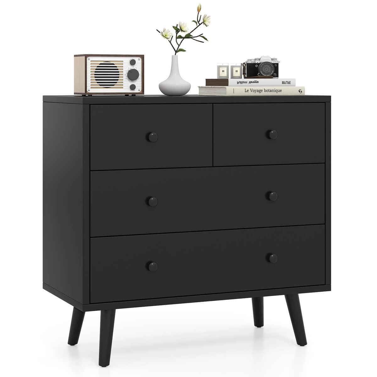 Mid-Century 4-Drawer Dresser - Black