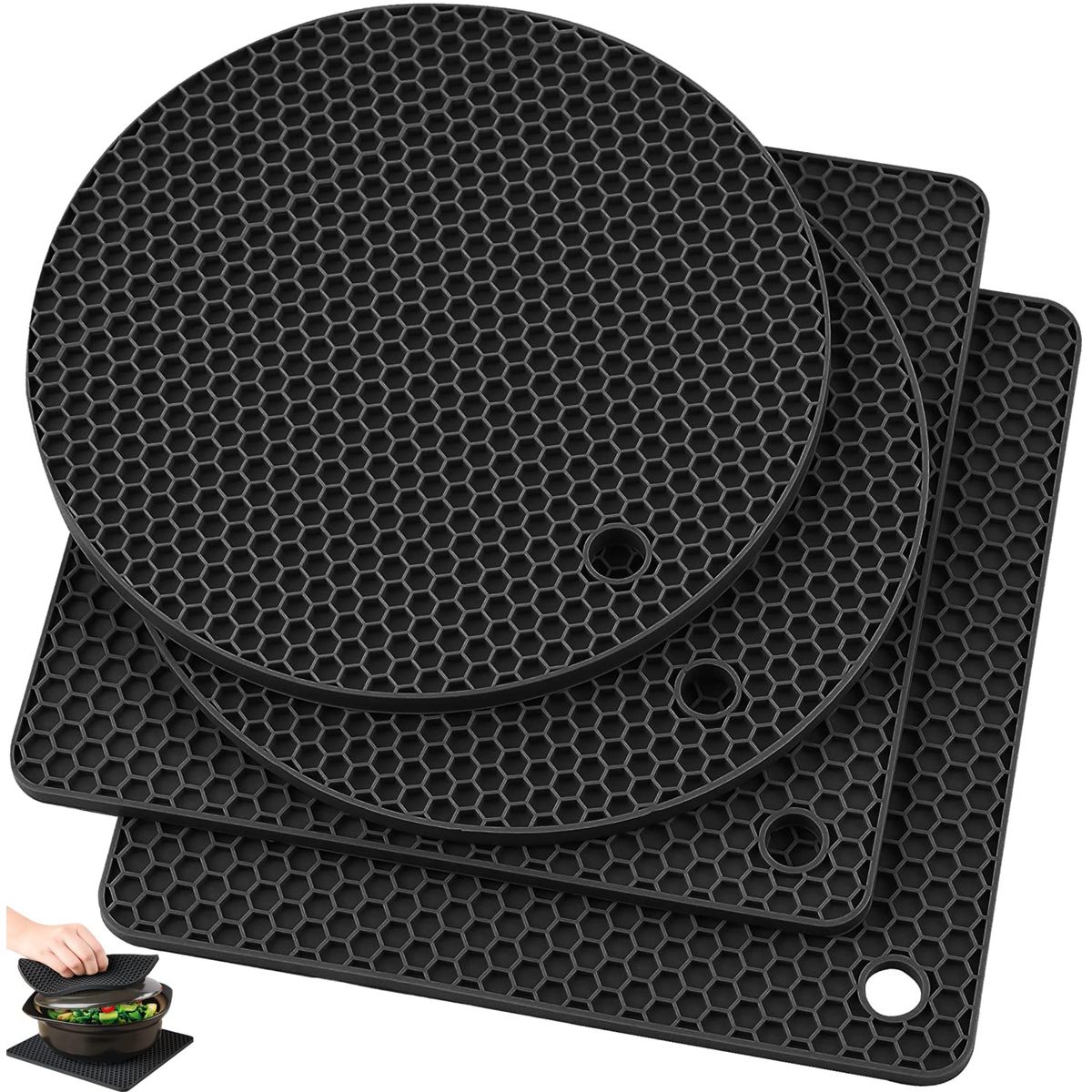 Honeycomb Silicone Trivet Set (4-Pieces) - Black