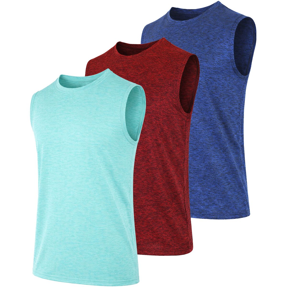 Men's Moisture Wicking Performance Sleeveless Muscle Tee (1- to 3-Pack) - J/MMPM-400 / AQ-RD-RY / S