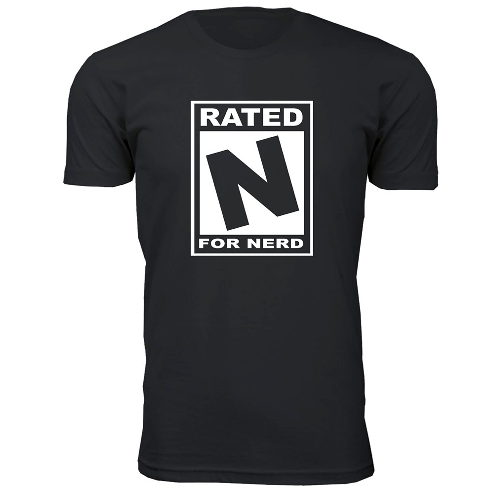 Men's Funny Nerd T-Shirt - Rated N for Nerd - Black / S