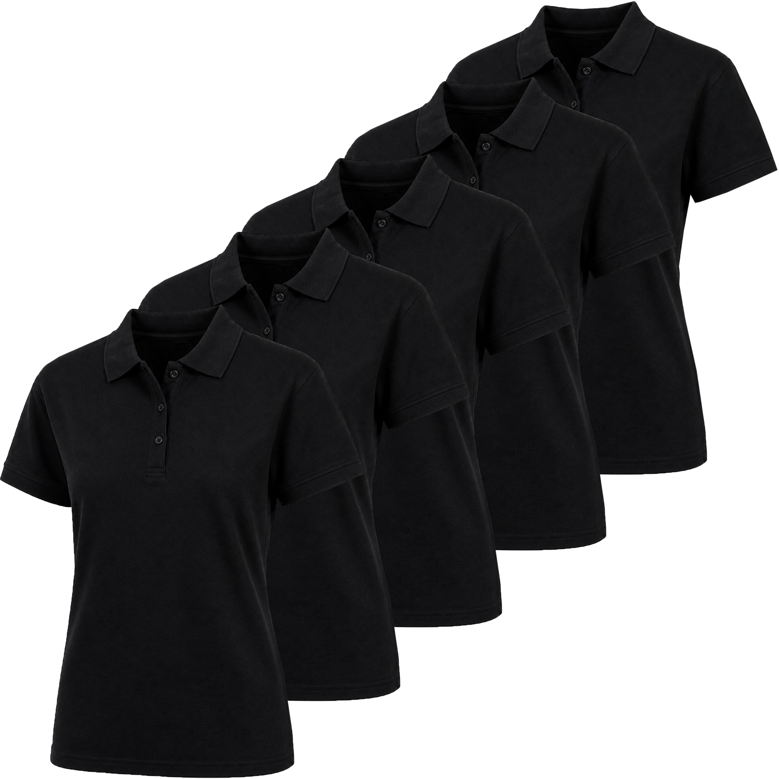 Junior's Short Sleeve School Uniform Pique Polo Shirt (5-Pack) - JFP - BK-BK-BK-BK-BK - 3XL