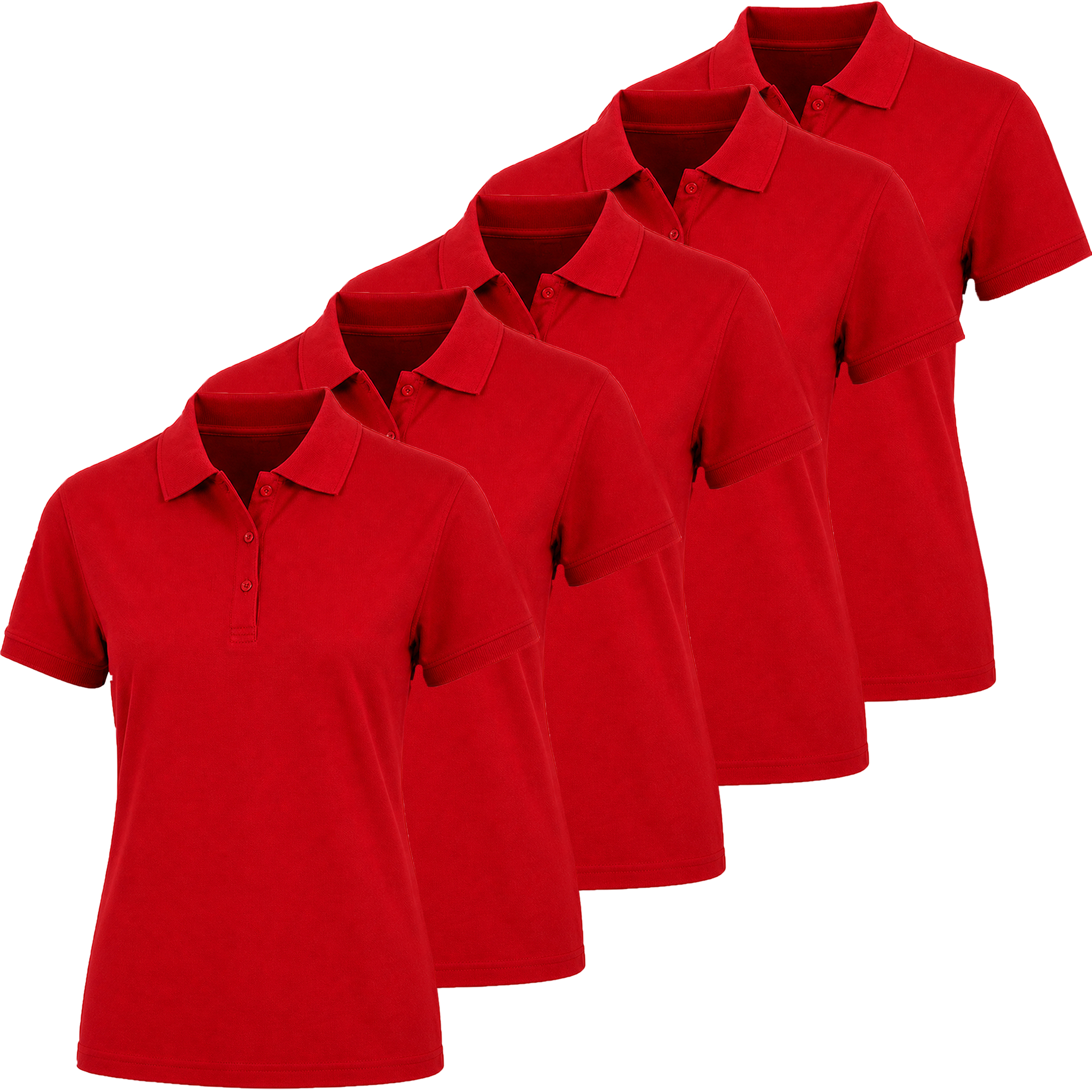 Junior's Short Sleeve School Uniform Pique Polo Shirt (5-Pack) - JFP - RD-RD-RD-RD-RD - L
