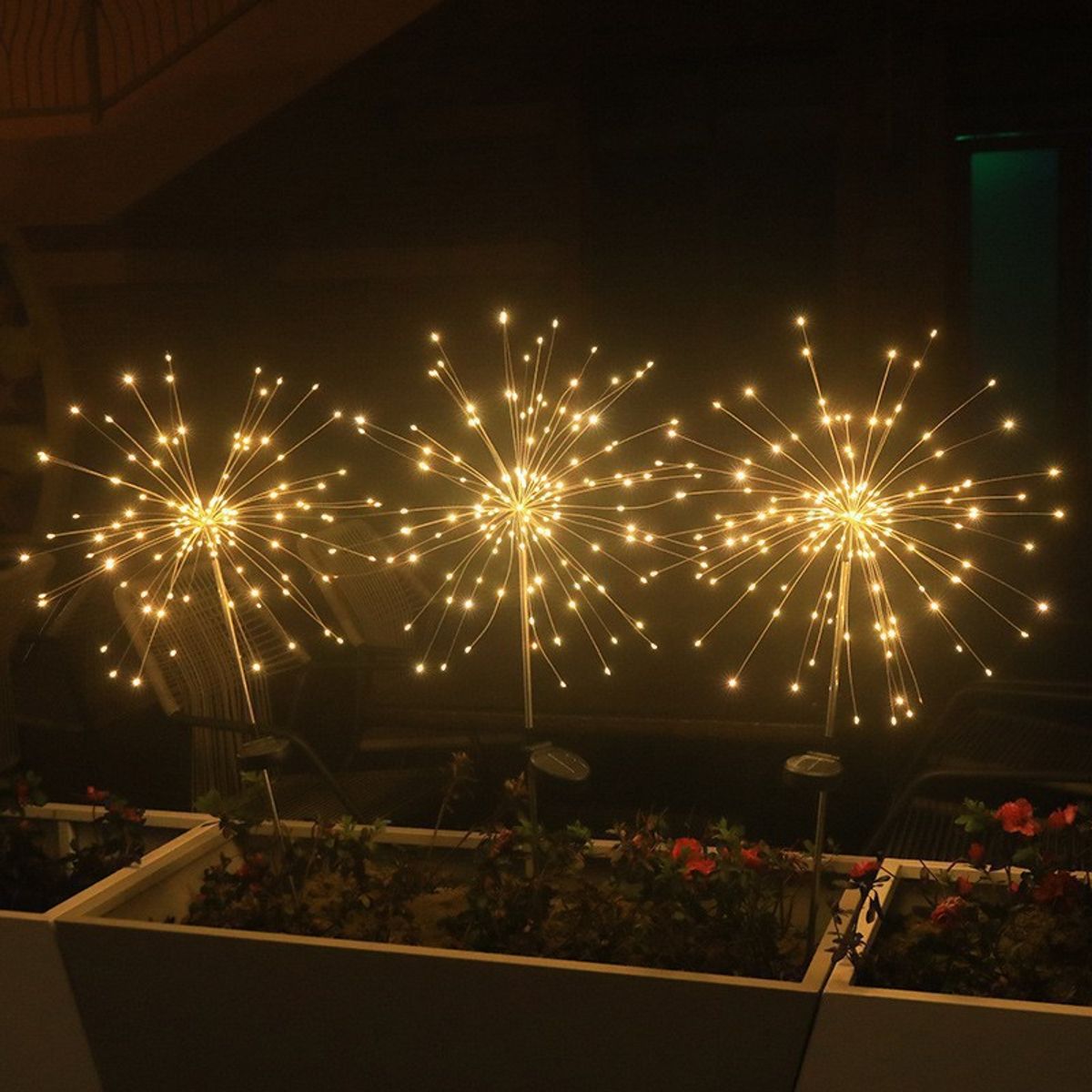 Solar Powered Firework Stake Light - Warm Light-300LED