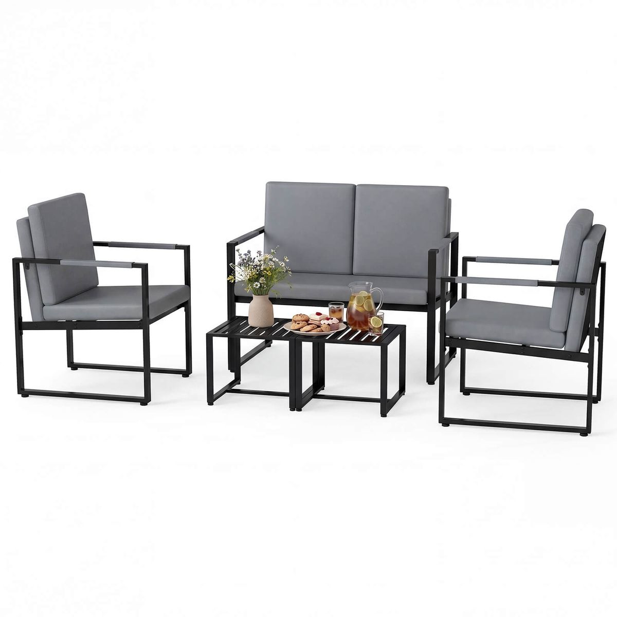 Living Room Set (5-Pieces) - Gray + Black