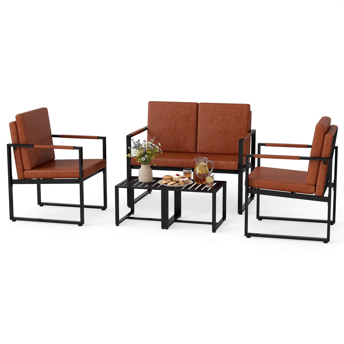 Living Room Set (5-Pieces) - Brown + Black