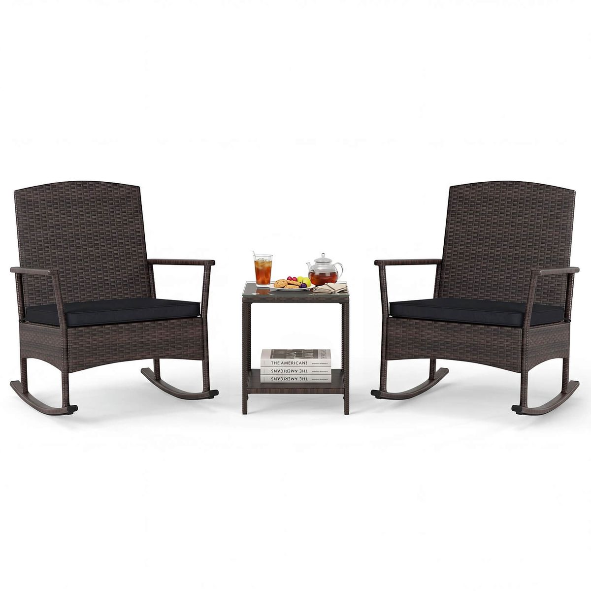 Wicker Patio Rocking Set (3-Pieces) - Rocking Set-BK