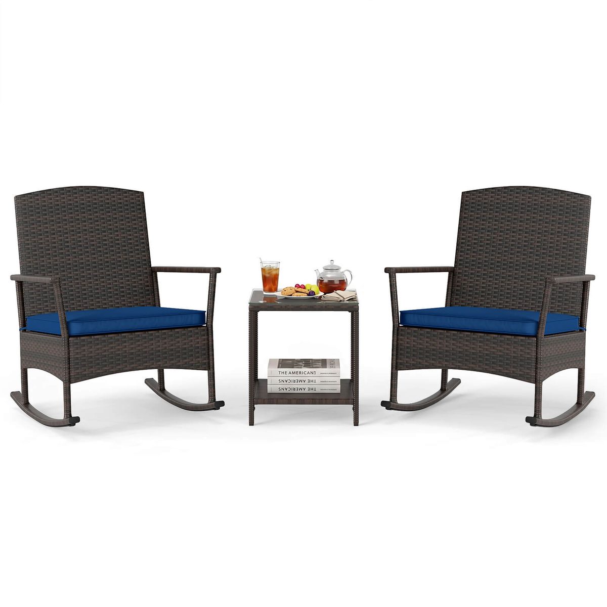 Wicker Patio Rocking Set (3-Pieces) - Rocking Set-NA