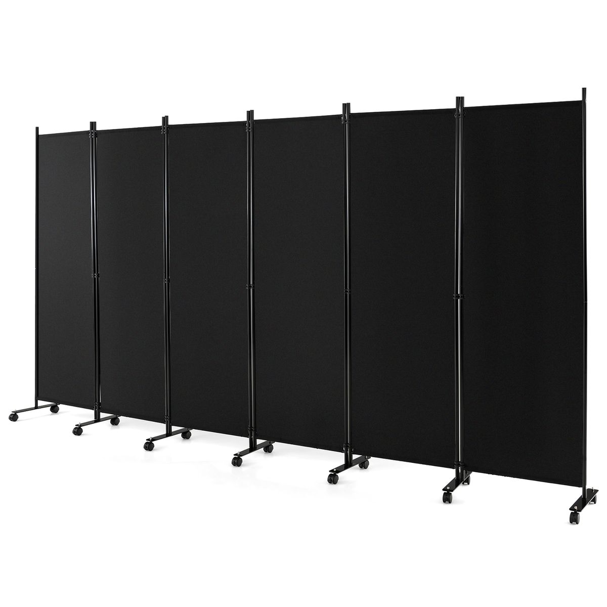 6-Panel 5.7-Foot Tall Rolling Room Divider on Wheels - Privacy Screen-BK