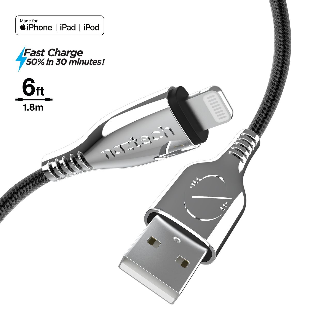 Titanium USB to MFi Lightning Braided Cable - Black