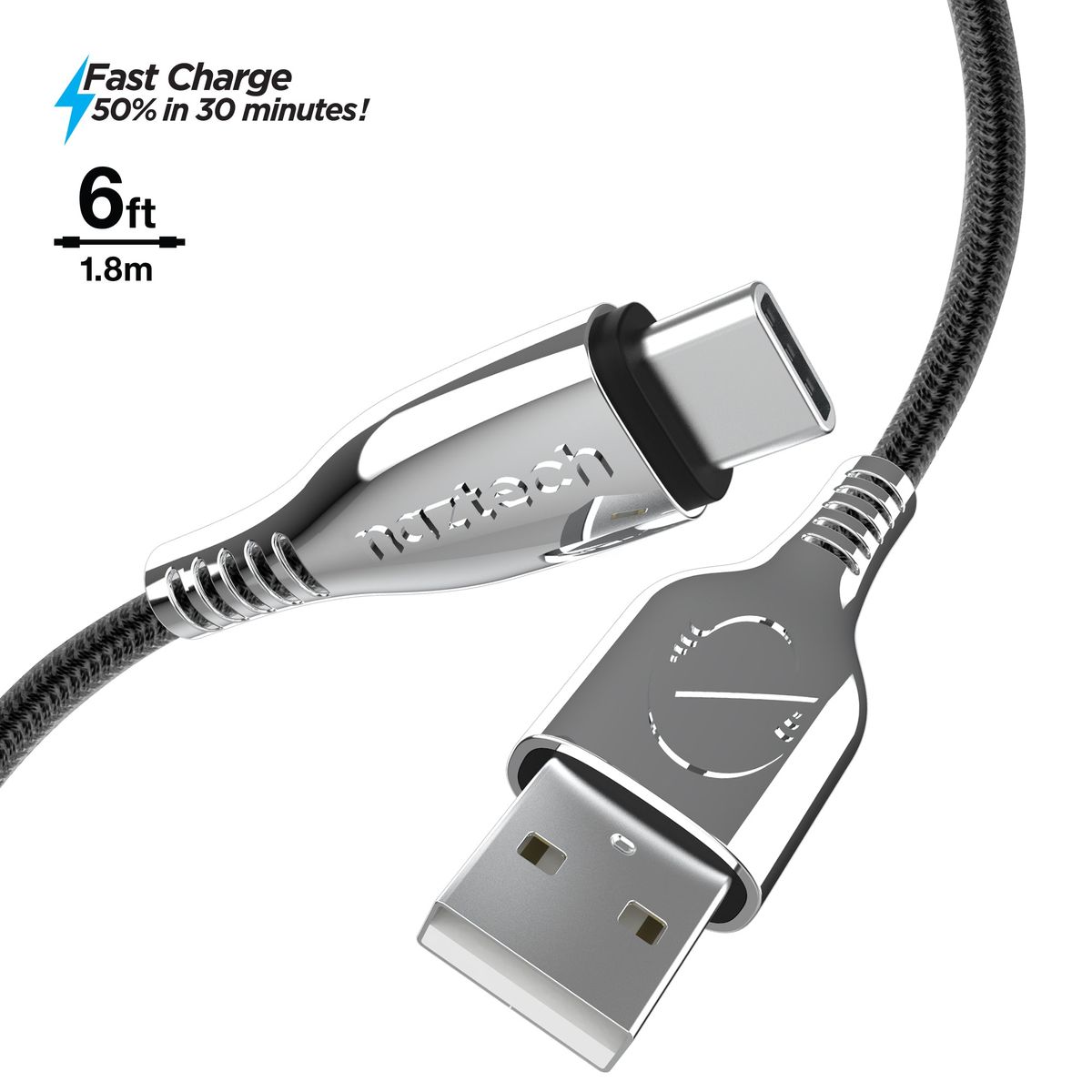 Titanium USB  to USB-C Braided Cable - Black