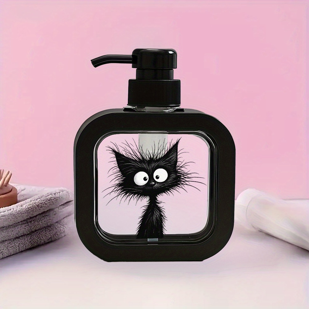 Cute Cat Print Soap Dispenser - Black