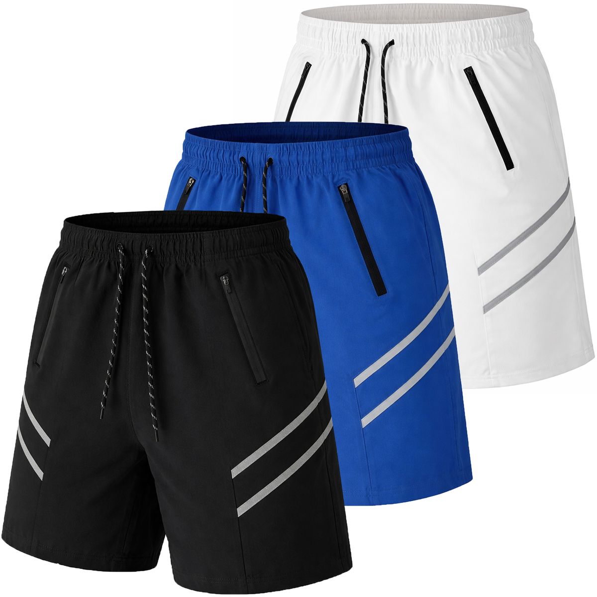 Men's Performance Training Shorts (3-Pack) - J/MWWS-104 - BK-RY-WH - 2XL