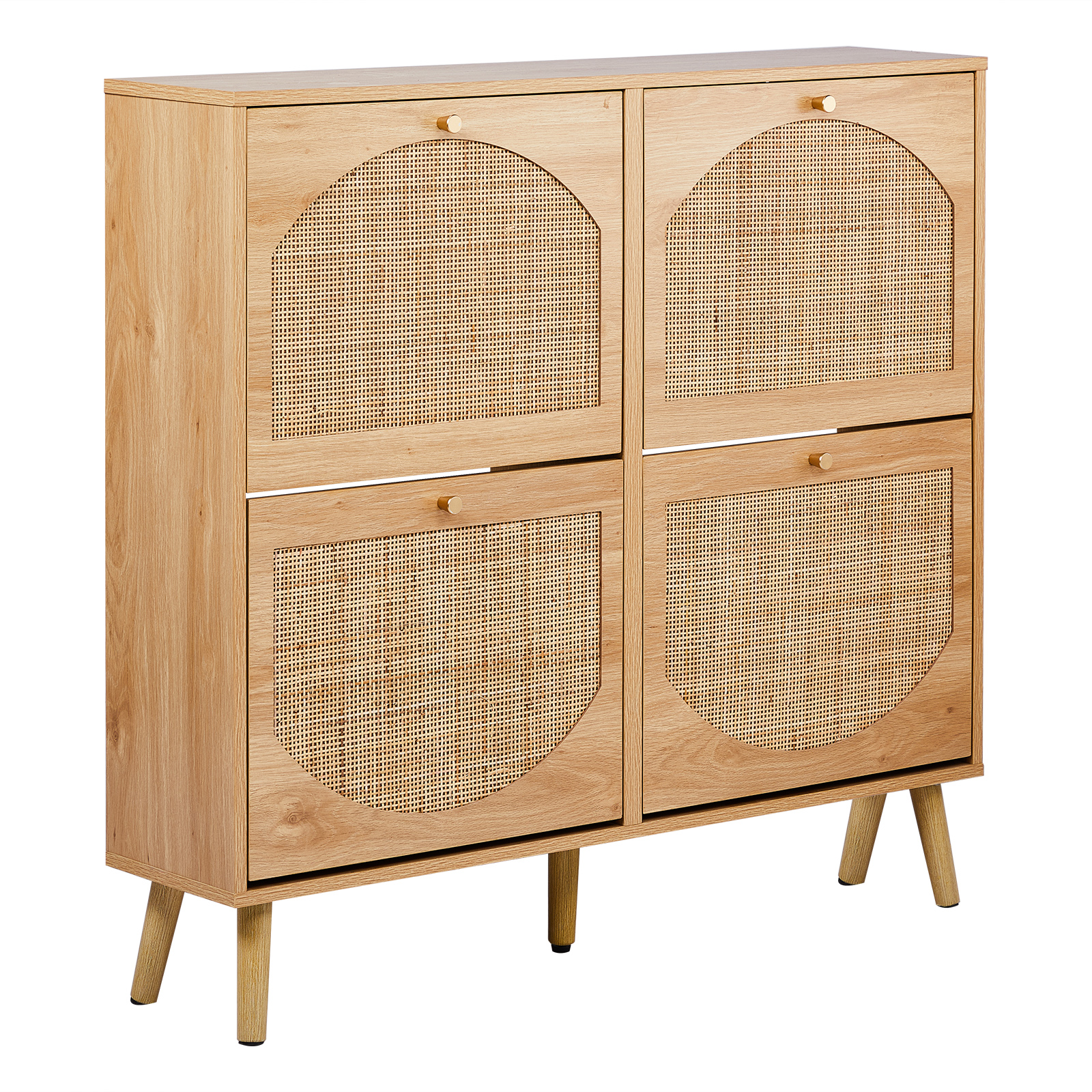 Rattan Shoe Cabinet with 4 Flip Drawers - Wood
