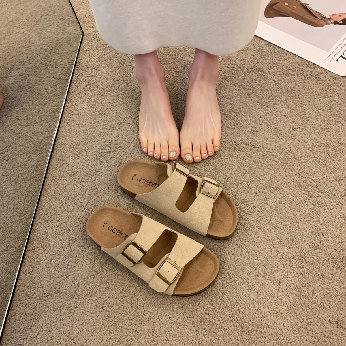 Women's Adjustable Flat Casual Sandals - Beige-39