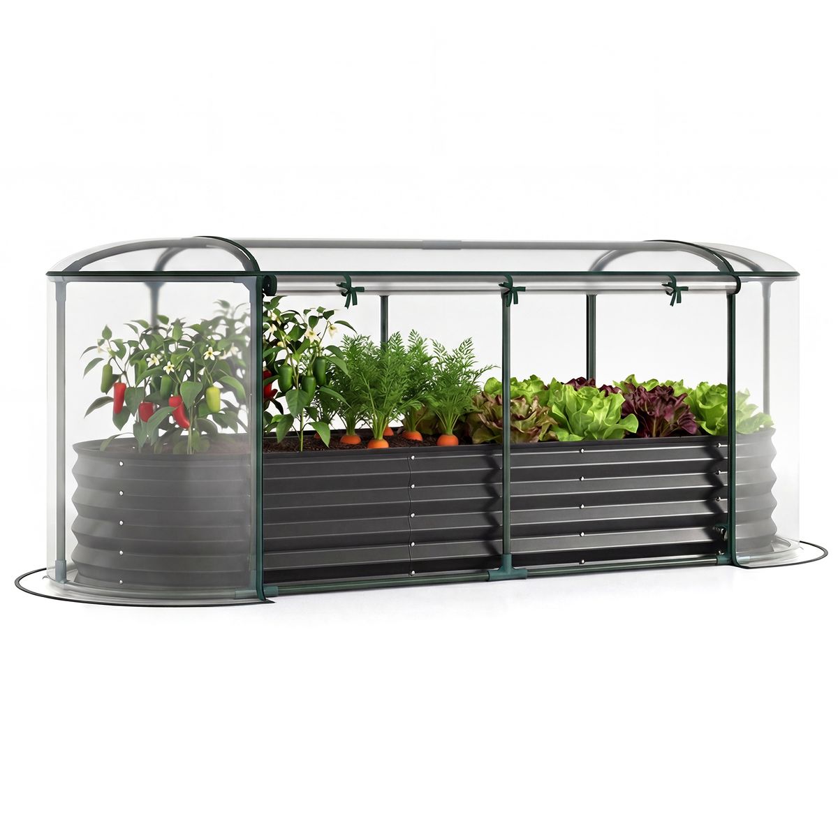 Galvanized Steel Raised Garden Bed with Greenhouse Cover - Black + Transparent