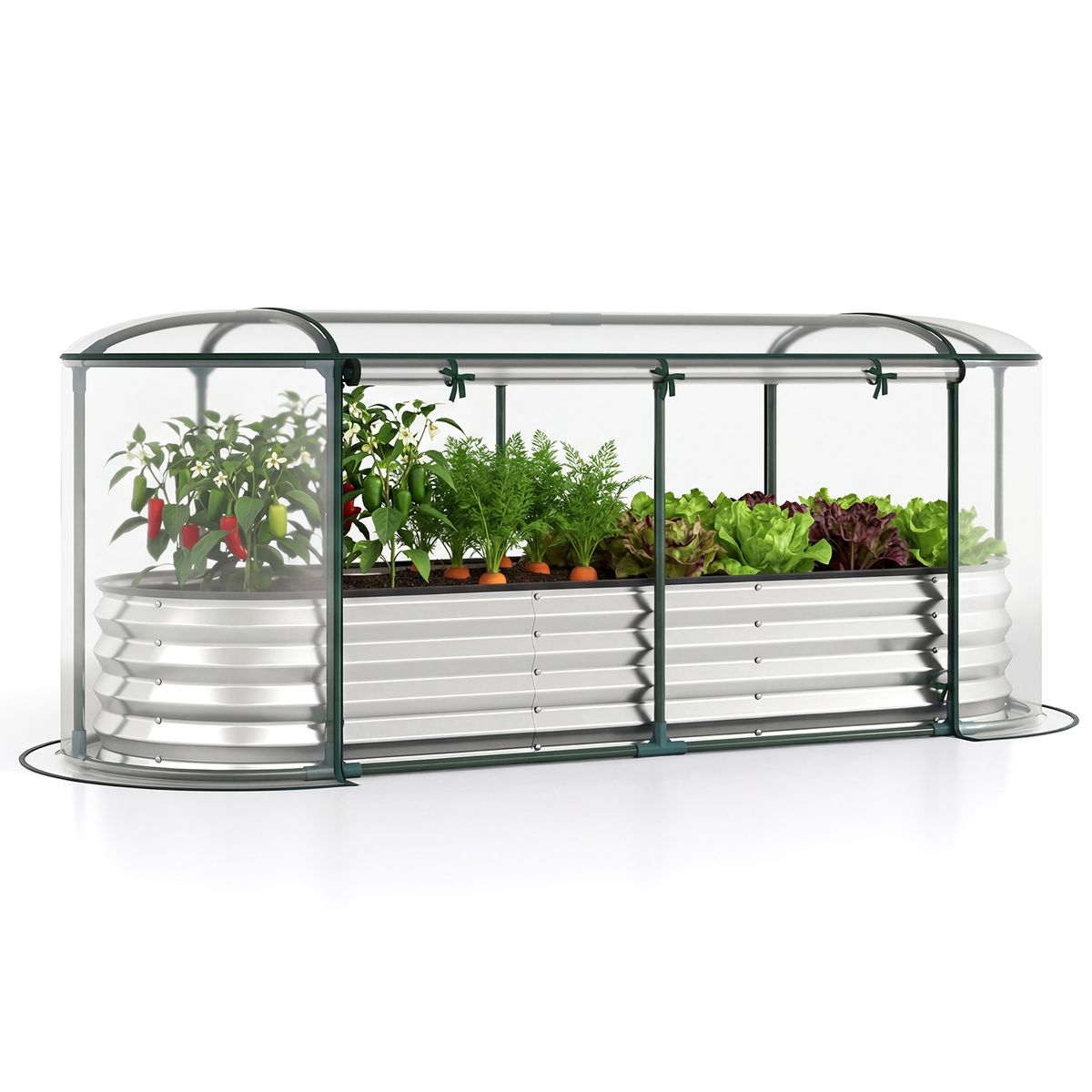 Galvanized Steel Raised Garden Bed with Greenhouse Cover - Silver+Transparent