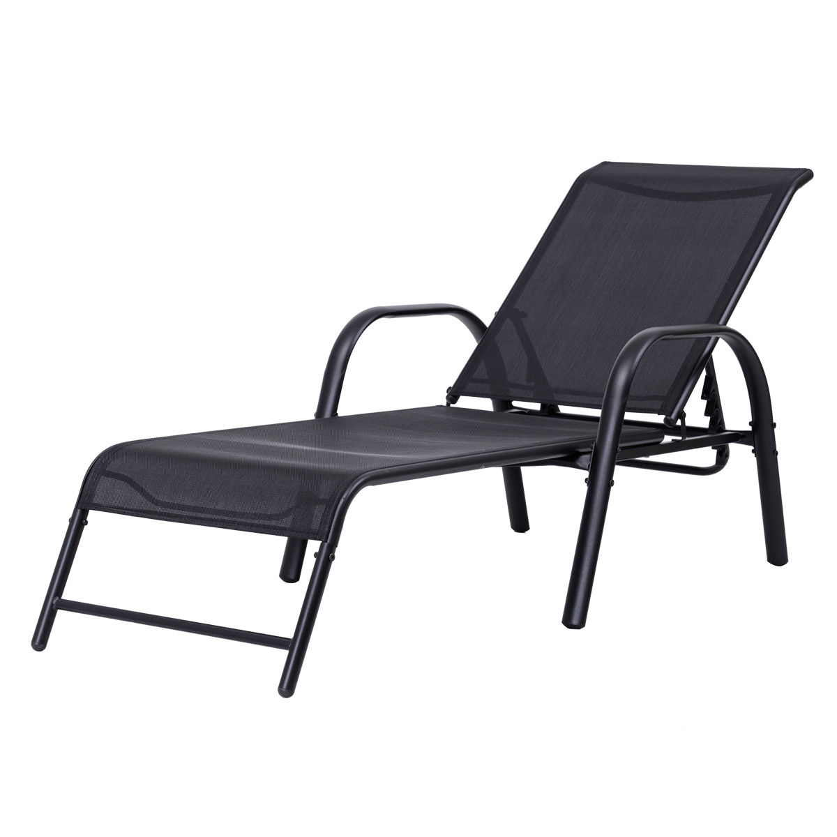 Outdoor Patio Lounge Chair Chaise Fabric with Adjustable Recliner - Black, 2-Piece