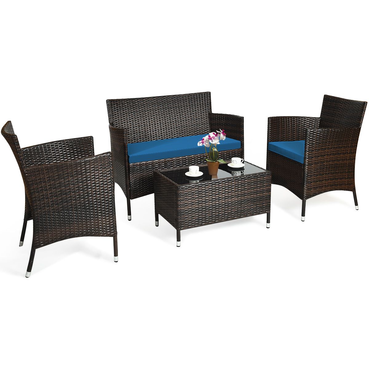 Rattan Outdoor Patio Furniture Set (4- or 8-Pieces) - Navy