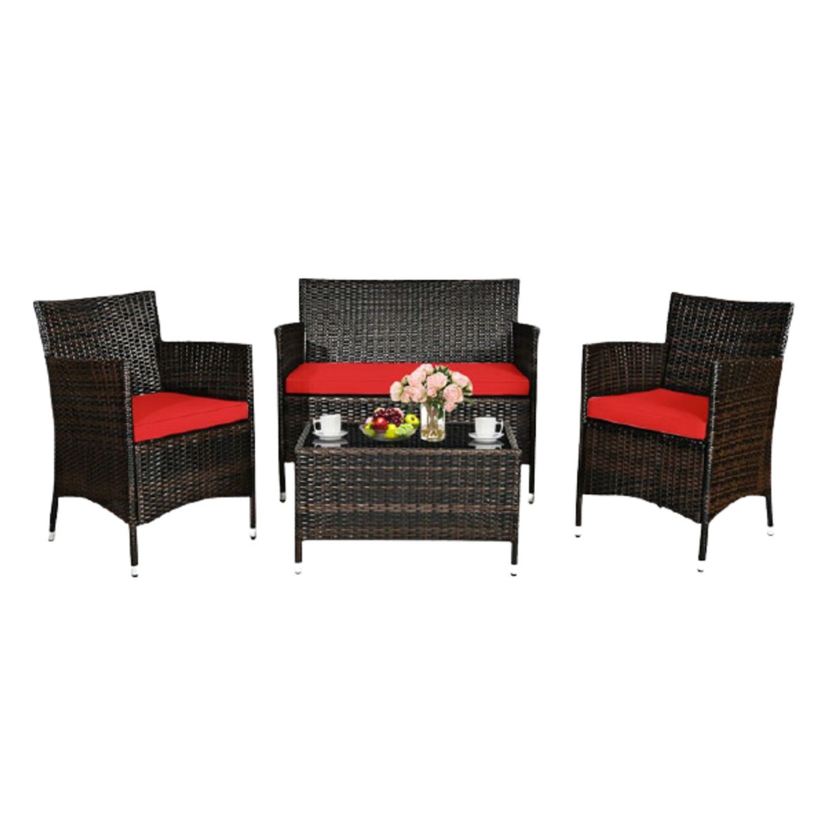 Rattan Outdoor Patio Furniture Set (4- or 8-Pieces) - Red