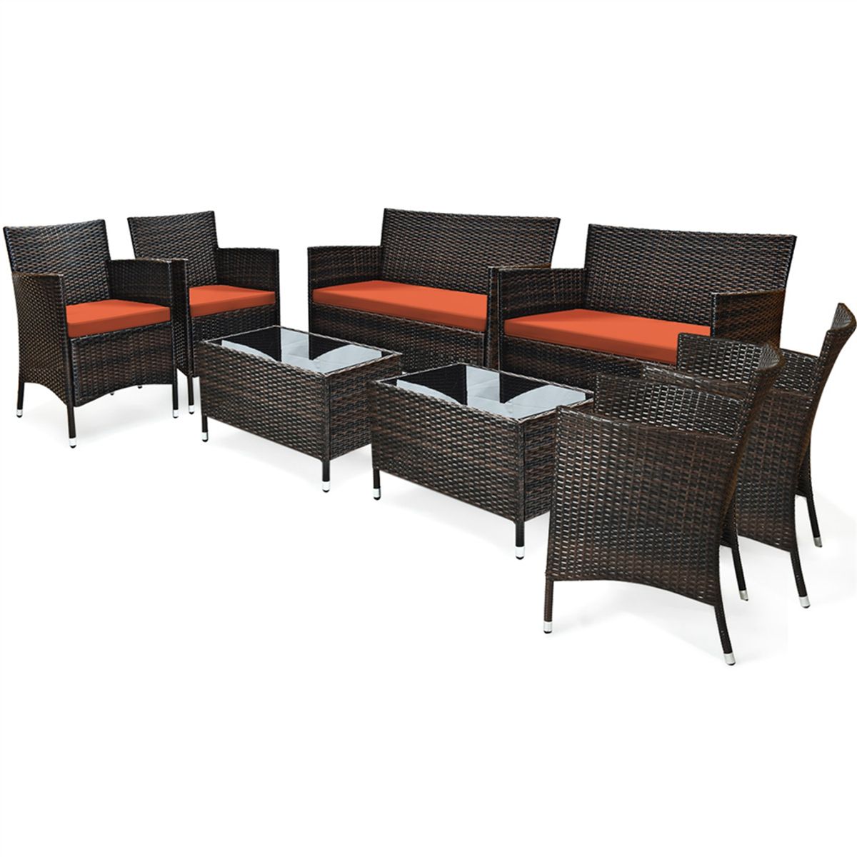 Rattan Outdoor Patio Furniture Set (4- or 8-Pieces) - Patio Furniture Set-Orange