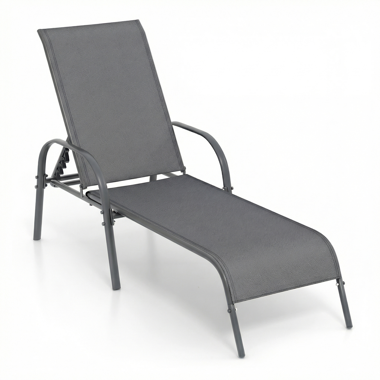 Outdoor Patio Lounge Chair Chaise Fabric with Adjustable Recliner - Deep Grey, 1-Piece