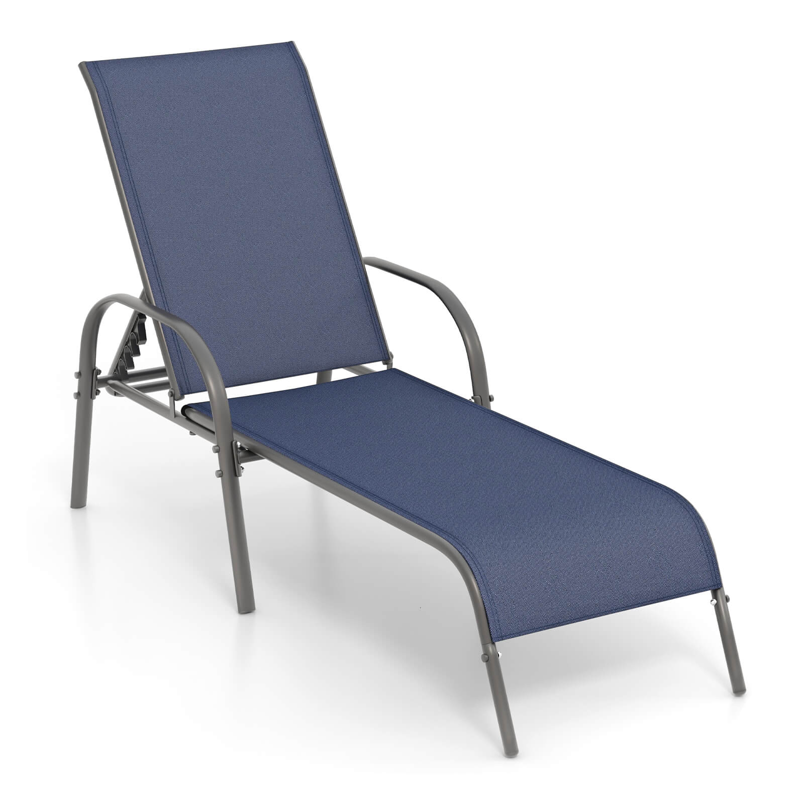 Outdoor Patio Lounge Chair Chaise Fabric with Adjustable Recliner - Navy, 1-Piece
